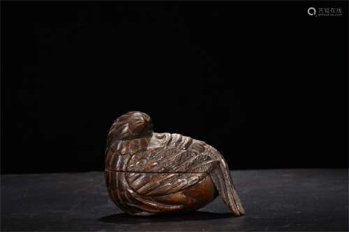 A Chinese Carved Bamboo Bird-Shape Box