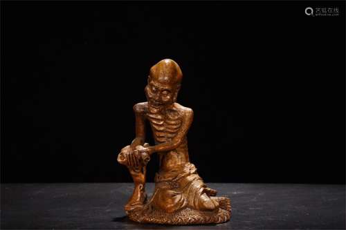 A Chinese Carved Bamboo Figure of Luohan