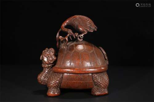 A Chinese Carved Bamboo Turtle Box