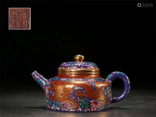 A Chinese Enamel Glazed Yixing Clay Tea Pot