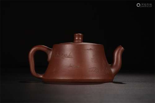 A Chinese Carved Yixing Clay Tea Pot