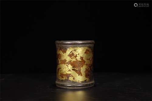 A Chinese Gilt Bronze Brush Pot