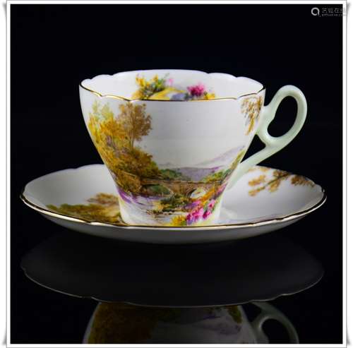 A British Shelley Hand Glazed Porcelain Tea Cup with Plate