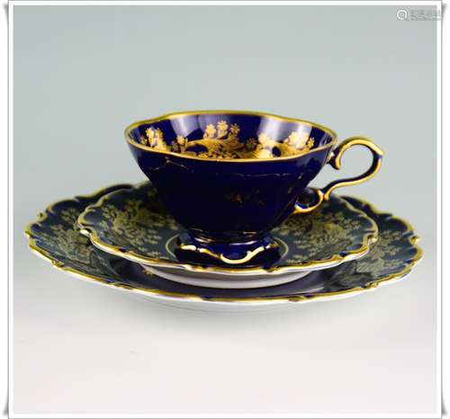 A Set of Three German Blue Glazed Porcelain Coffee Set