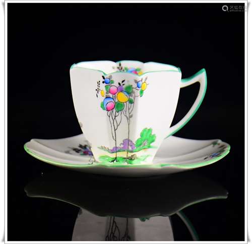 A British Shelley Hand Glazed Porcelain Tea Cup with Plate