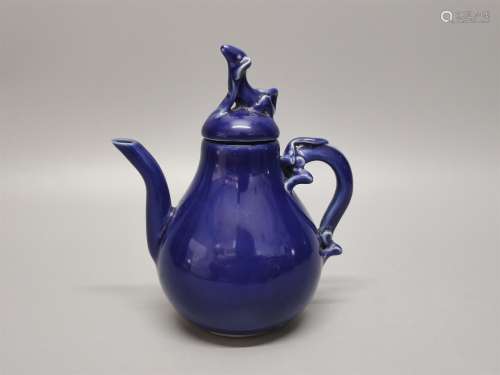 A Chinese Blue Glazed Porcelain Wine Pot