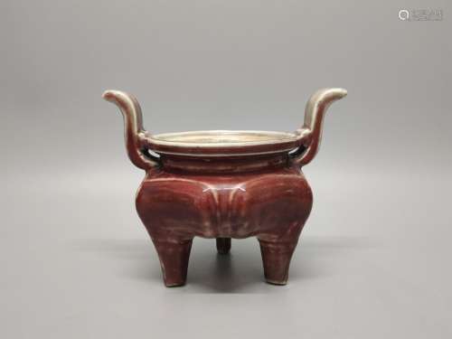 A Chinese Red Glazed Porcelain Incense Burner