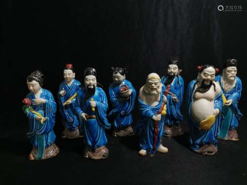 A Set of Eight San-Cai Glazed Porcelain Figures
