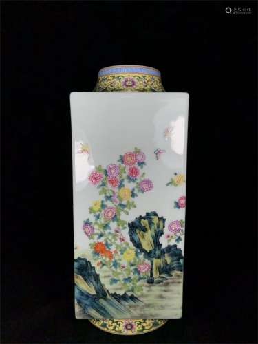 A Chinese Famille-Rose Porcelain Square Vase