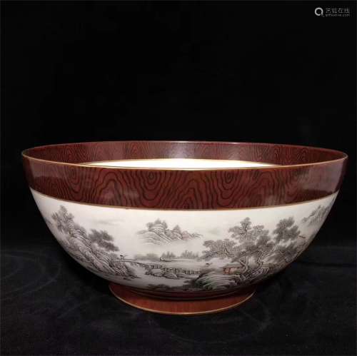 A Chinese Wooden-Pattern Glazed Famille-Rose Porcelain Bowl
