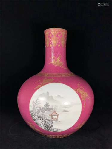 A Chinese Red Glazed Famille-Rose Porcelain Vase