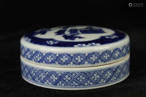 A Chinese Blue and White Porcelain Ink Pad Case with Cover