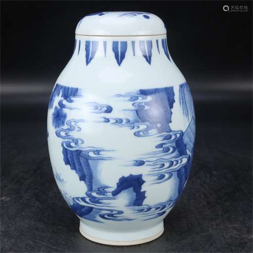 A Chinese Blue and White Porcelain Jar with Cover