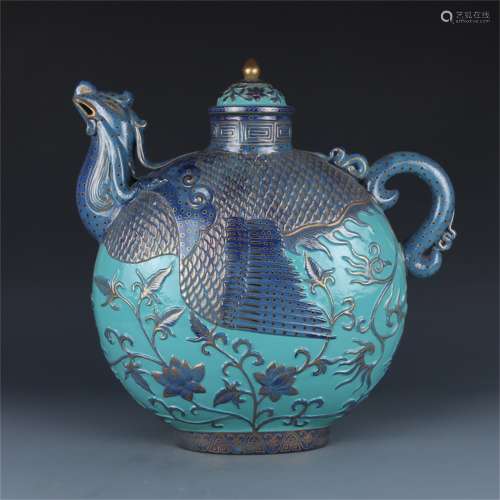 A Chinese Turquoise-Green Glazed Porcelain Tea Pot