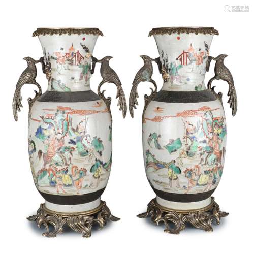 A Pair of Chinese Wu-Cai Glazed Porcelain Vases