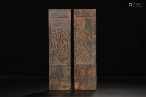 A Pair of Chinese Carved Ink Stone Paper Weight