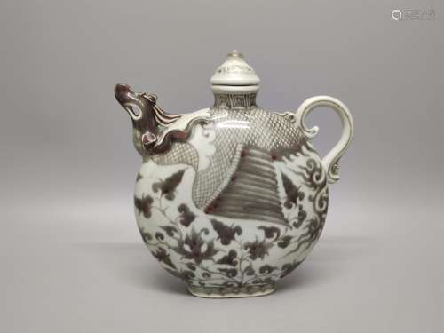 A Chinese Iron-Red Glazed Porcelain Tea Pot