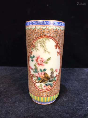 A Chinese Famille-Rose Porcelain Brush Pot