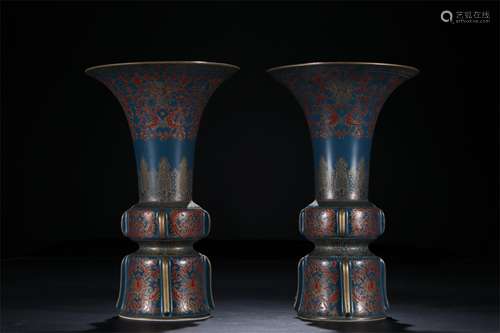 A Pair of Chinese Ru-Jun-Type Enamel Glazed Porcelain Vases