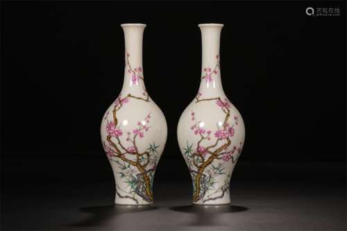 A Pair of Chinese Famille-Rose Porcelain Vases