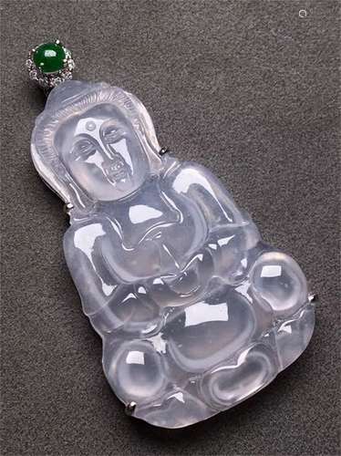 A Chinese Carved Jadeite Buddha Pendant