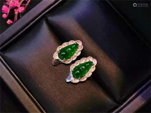 A Pair of Chinese Carved Jadeite Earrings