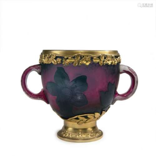 Daum Freres, Nancy, 'Hellebores' Martele vase with…