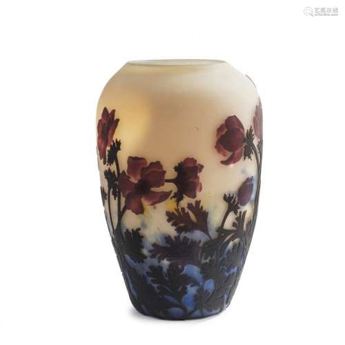 Muller Freres, Luneville , Tall vase 'Anemones', c…