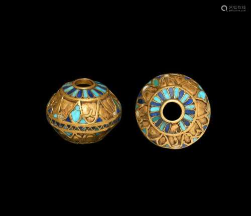 Egyptian Gold Lapis and Turquoise Pendant Bead