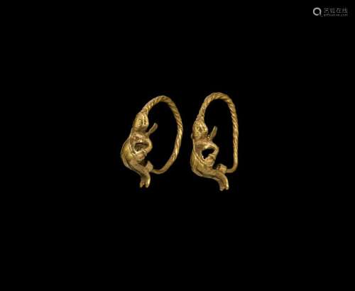 Greek Gold Putto Earring Pair