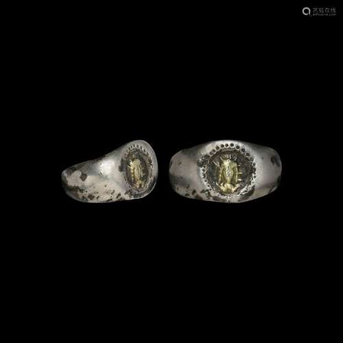 Roman Silver Ring with Gilt Portrait