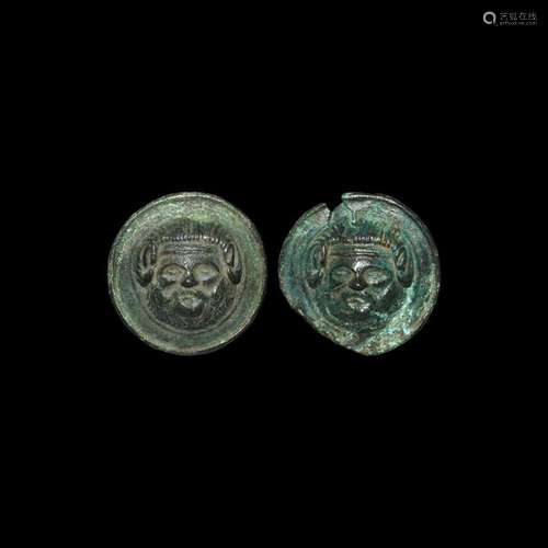 Roman Bearded Male Phalera Pair