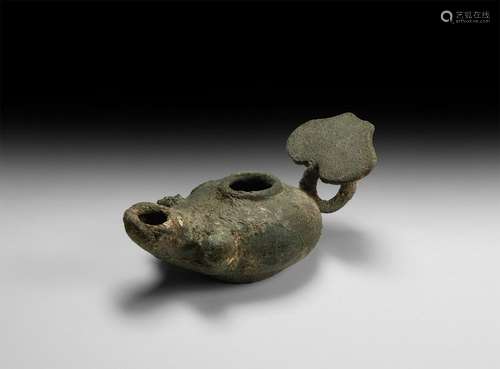 Roman Oil Lamp with Leaf-Shaped Handle