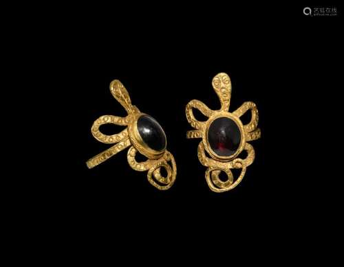 Romano-Egyptian Gold Snake Ring with Garnet