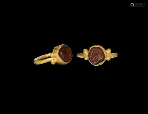 Roman Gold Ring with Hippocampus Gemstone