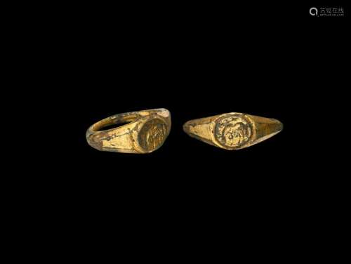 Roman Gilt Signet Ring with Horse