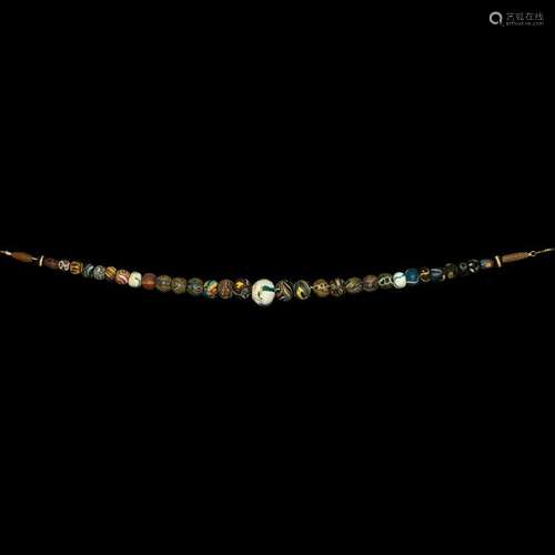 Large Roman Mosaic Glass Bead Necklace String