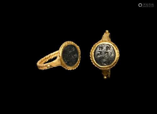 Byzantine Gold Ring with Silver Virgin and Child