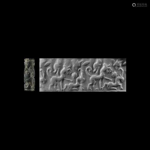 Western Asiatic Cylinder Seal with Hunting Scene