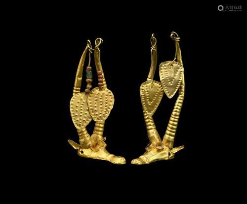 Western Asiatic Gold Ibex-Head Mount Pair