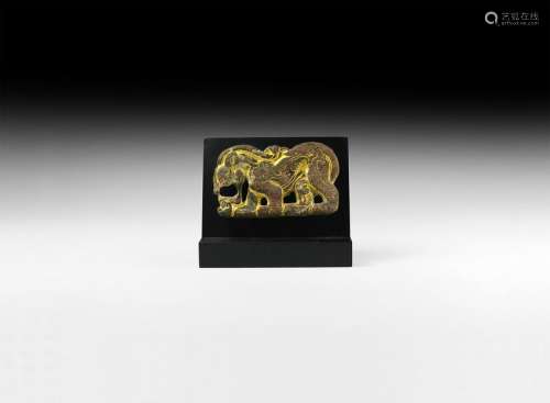 Chinese Ordos Gilt Lion Plaque