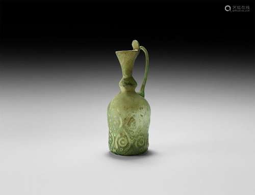 Islamic Green Moulded Glass Flagon