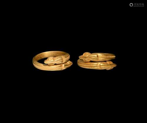 Scandinavian Pre-Viking Gold Ring with Beast Heads