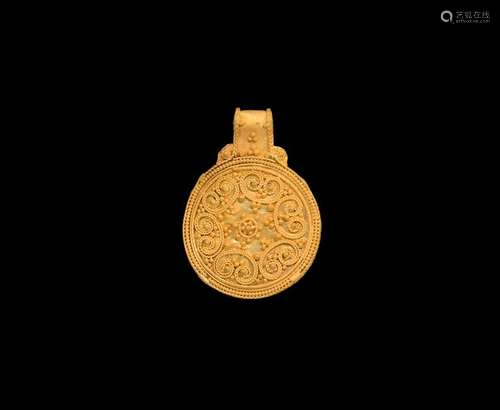 Viking Gold Filigree Scroll Pendant