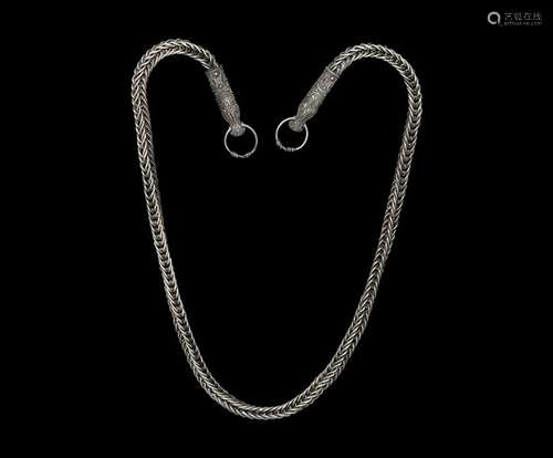 Viking Silver Necklace with Dragon Terminals