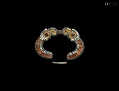 Pre-Viking Gilt Silver Buckle Loop with Garnets