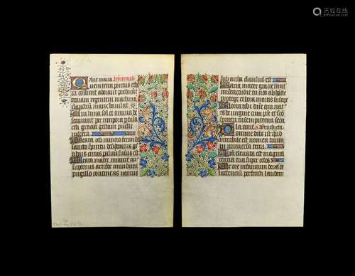 Medieval Book of Hours Manuscript Leaf