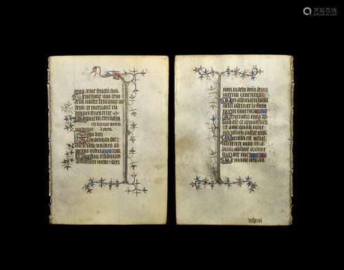 Medieval Book of Hours Manuscript Leaf