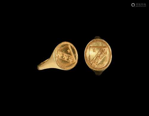 'The Huntingdon' Gold Heraldic Signet Ring for 3rd Son