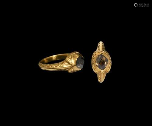 Elizabethan Gold and Rare Champagne Diamond Ring